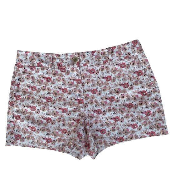 New LOFT by Ann Taylor Women's Pink Canvas Floral Flat Front Chino Short Size 10 - Picture 1 of 5